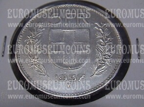 1937 Svizzera 5 Franchi in argento