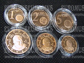 2011 Vaticano 1 + 2 + 5 eurocent proof da set ufficiale