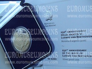 2020 San Marino 10 Euro PROOF Beethoven in argento con cofanetto  