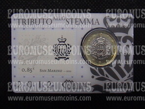 2012 San Marino 1 Euro in coincard ufficiale con francobollo Tributo allo Stemma ( 85 cent )