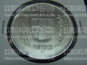 1965 Svizzera 5 Franchi in argento