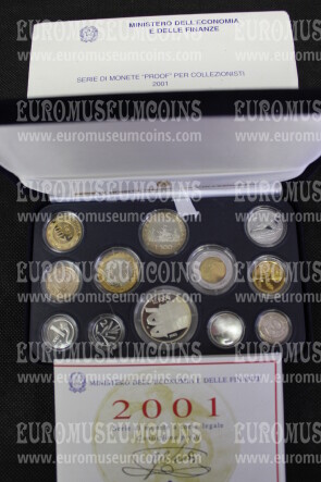 2001 Italia divisionale PROOF con il 1000 Lire Giuseppe Verdi e Caravelle in argento in confezione ufficiale