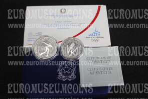 2005 Italia 5 + 10 Euro PROOF ( III emissione ) GIOCHI OLIMPICI INVERNALI TORINO 2006 dittico in argento con cofanetto  