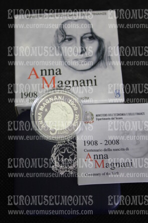 2008 Italia 5 euro proof Anna Magnani in argento con cofanetto  