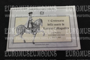 1992 Italia 500 Lire FDC Lorenzo il Magnifico in argento in folder